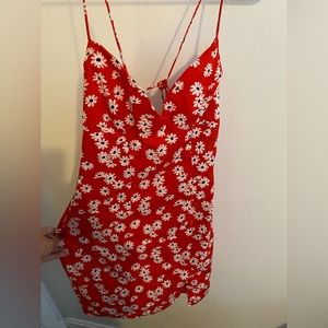 Red floral mini dress
